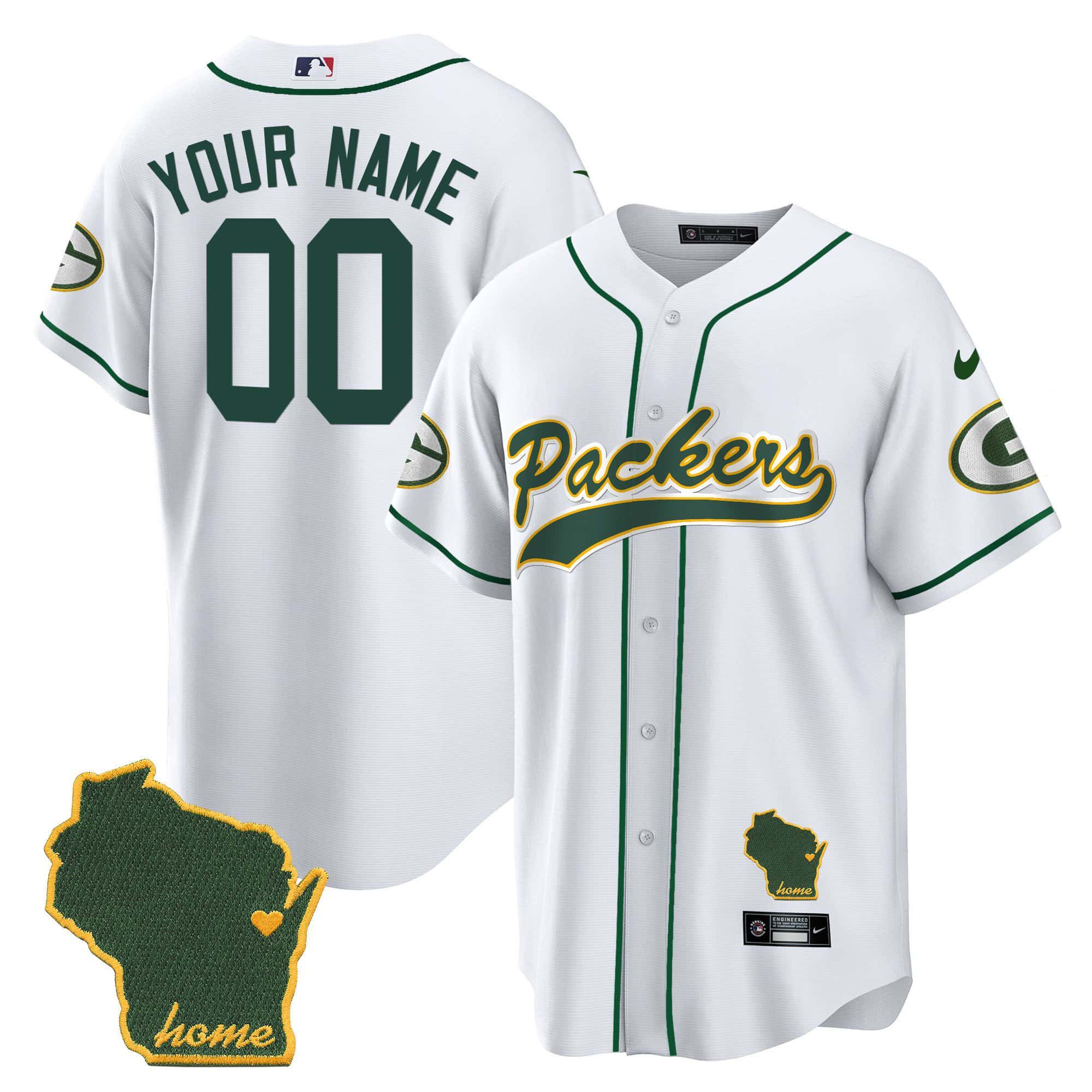 Men Green Bay Packers White 2024 Nike Home Patch Baseball Custom NFL Jersey->customized nfl jersey->Custom Jersey